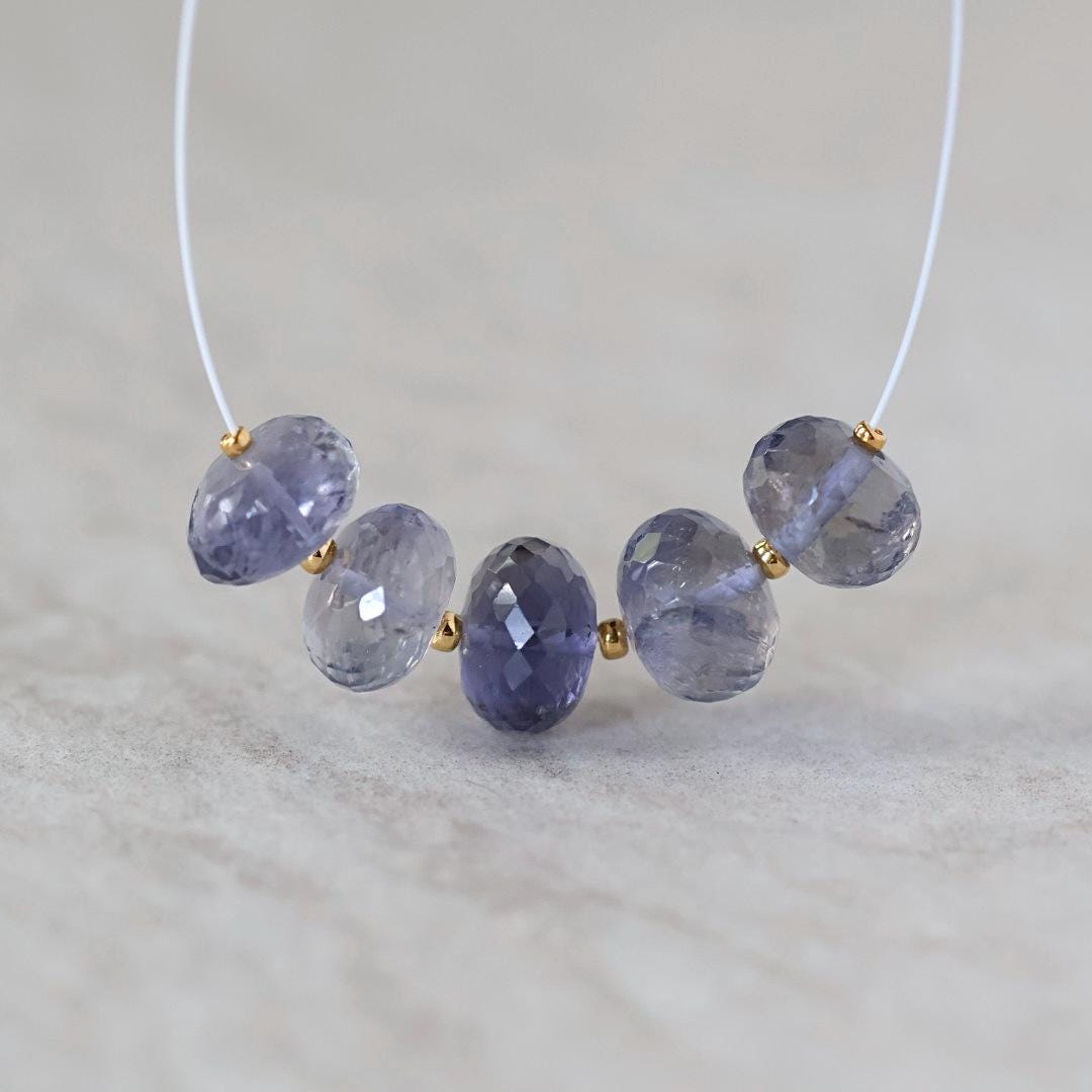10mm AAA Iolite Beads Faceted Rondelles 5 Pcs Natural Blue Gemstone for DIY Jewelry Making