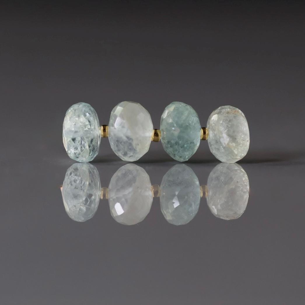 10mm Aquamarine Rondelle Beads Faceted 4 Pcs Gemstone Beads for Silk Knotting Jewelry Making DIY Necklace March birthstone