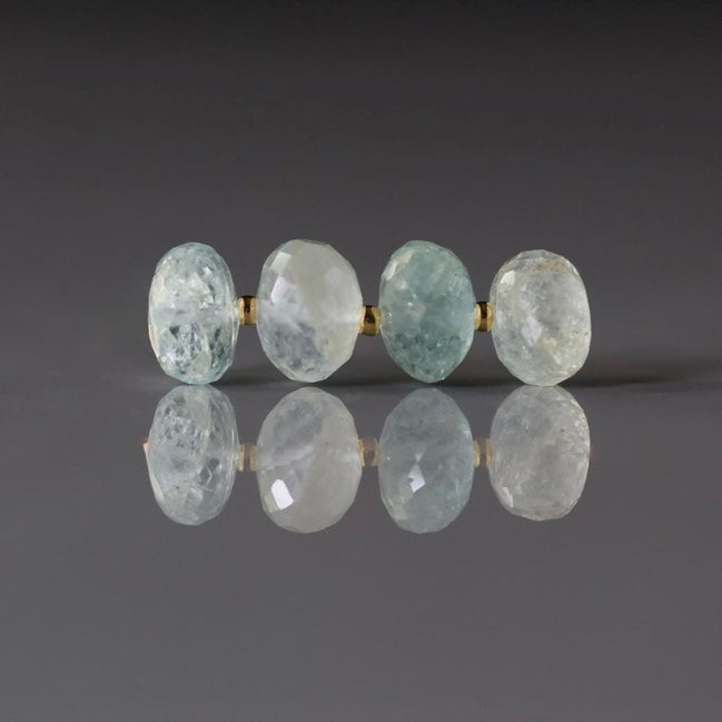 10mm Aquamarine Rondelle Beads Faceted 4 Pcs Gemstone Beads for Silk Knotting Jewelry Making DIY Necklace March birthstone