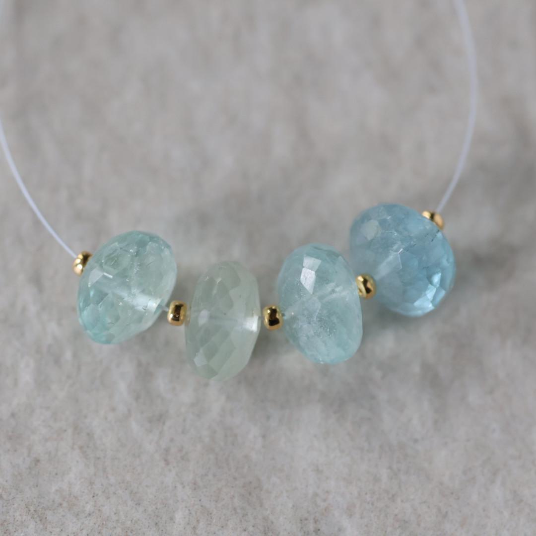 10mm Aquamarine Rondelle Beads Faceted 4 Pcs Natural Gemstone for DIY Jewelry Making Supplies