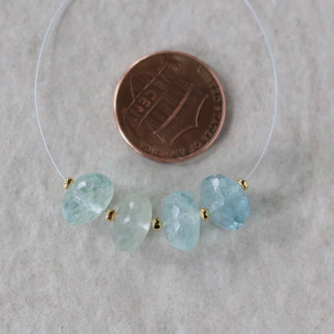 10mm Aquamarine Rondelle Beads Faceted 4 Pcs Natural Gemstone for DIY Jewelry Making Supplies