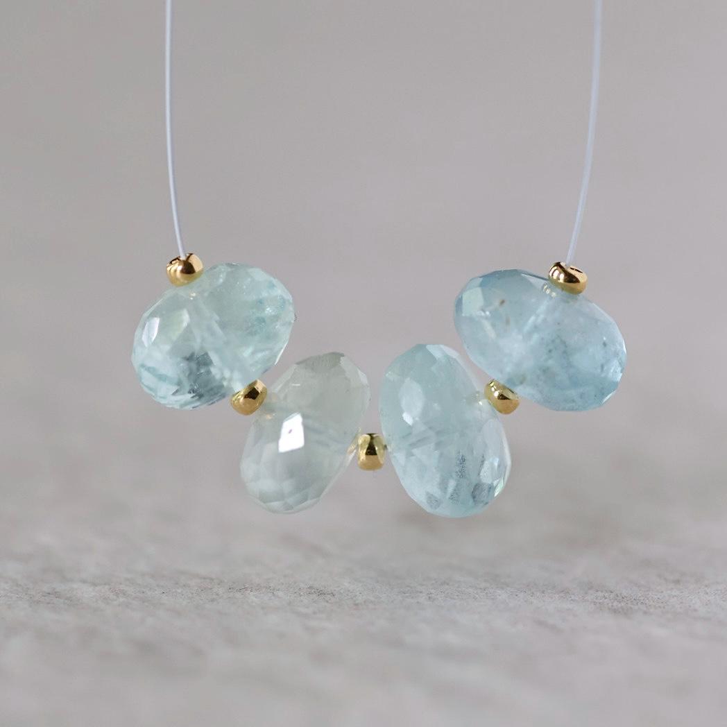 10mm Aquamarine Rondelle Beads Faceted 4 Pcs Natural Gemstone for DIY Jewelry Making Supplies