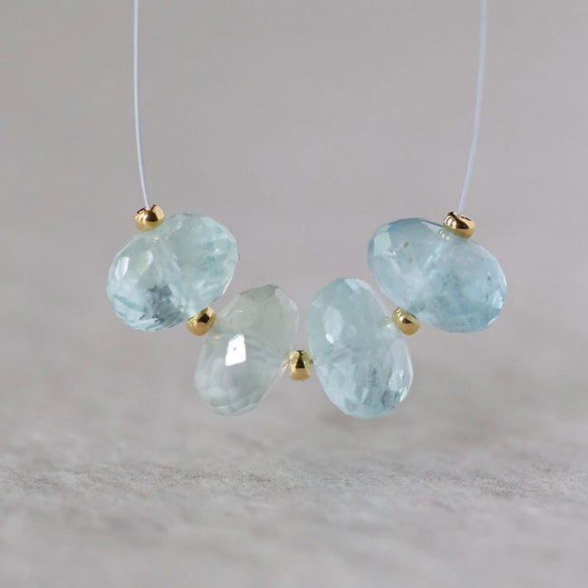 10mm Aquamarine Rondelle Beads Faceted 4 Pcs Natural Gemstone for DIY Jewelry Making Supplies