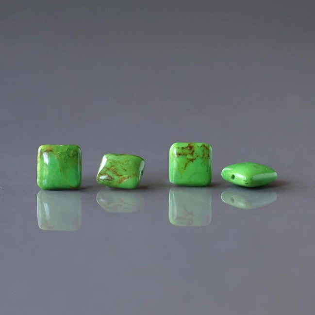 10mm Green Arizona Turquoise Beads Flat Square 2 Pieces Gemstone Beads Jewelry Making Beading Craft Gift Beads December Birthstone