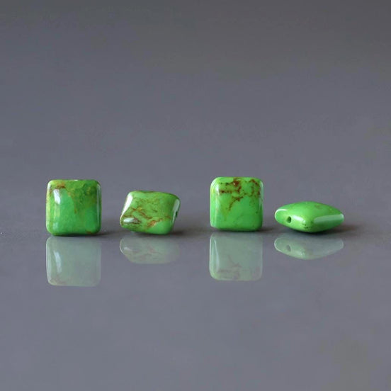 10mm Green Arizona Turquoise Beads Flat Square 2 Pieces Gemstone Beads Jewelry Making Beading Craft Gift Beads December Birthstone