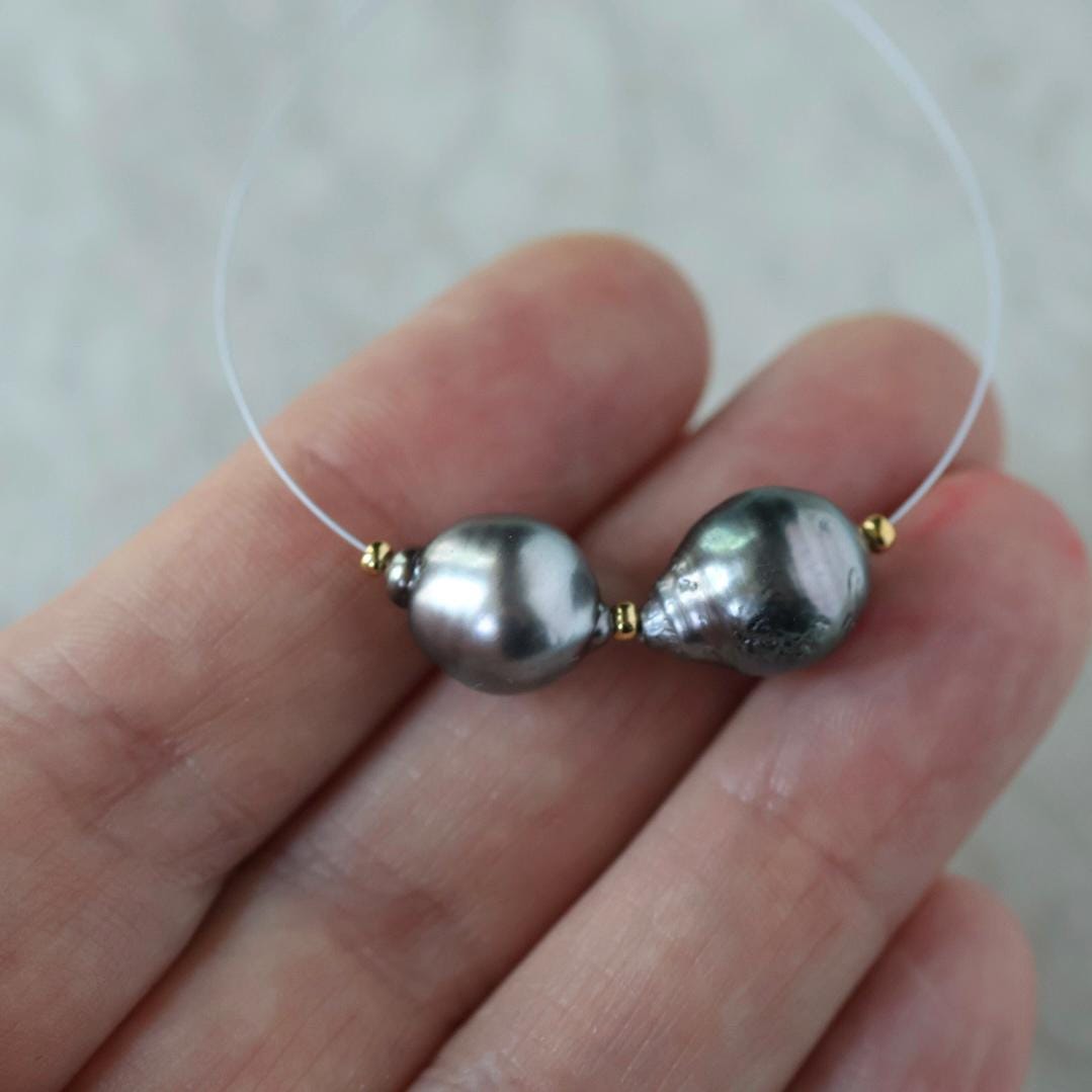 10mm Genuine Gray Tahitian Pearl Beads Baroque Organic 2 PCs DIY Jewelry Making Supplies Earrings
