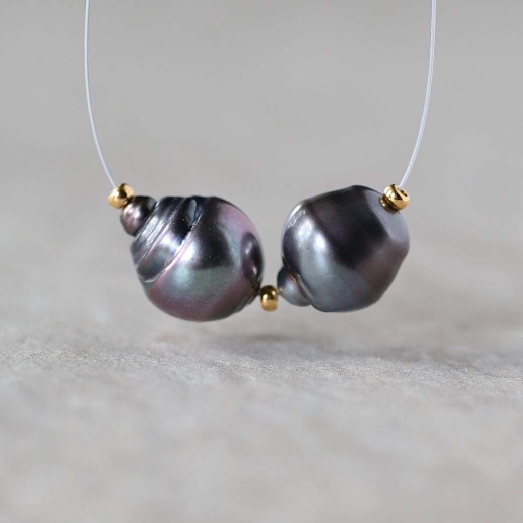 10mm Genuine Gray Tahitian Pearl Beads Baroque Organic 2 PCs DIY Jewelry Making Supplies Earrings