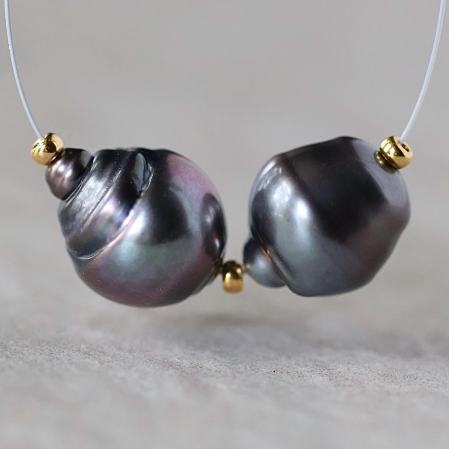 10mm Genuine Gray Tahitian Pearl Beads Baroque Organic 2 PCs DIY Jewelry Making Supplies Earrings