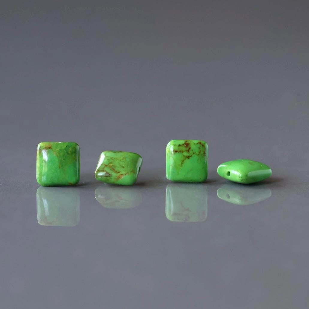 10mm Arizona Turquoise Beads - Square Flat Natural Gemstone