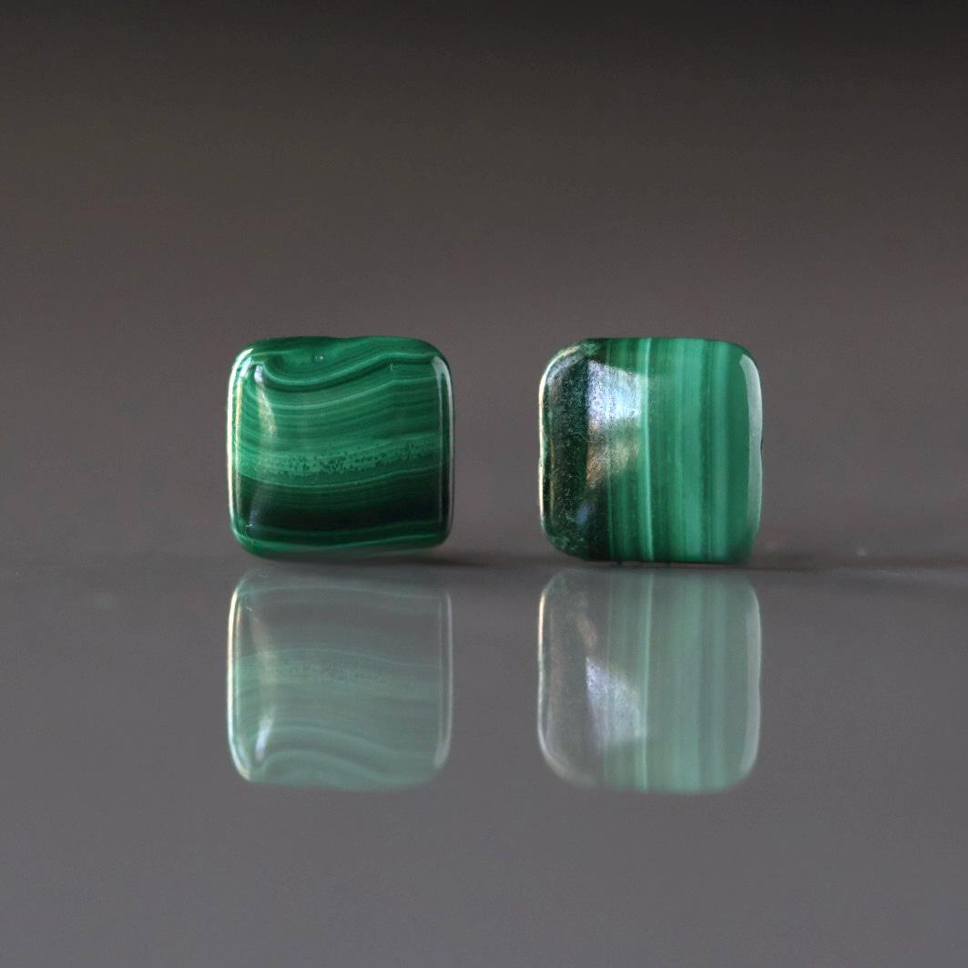 10mm Malachite Beads - Smooth Square Natural Gemstone 2 Pcs