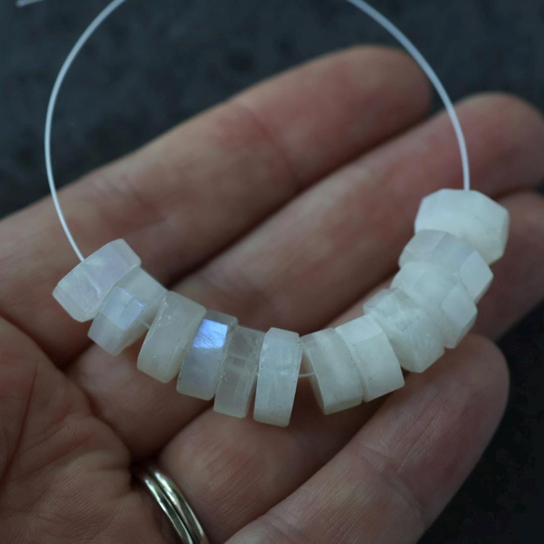 10mm Natural Rainbow Moonstone Beads Cylinder Washers Tyre Gemstones for DIY Jewelry Making