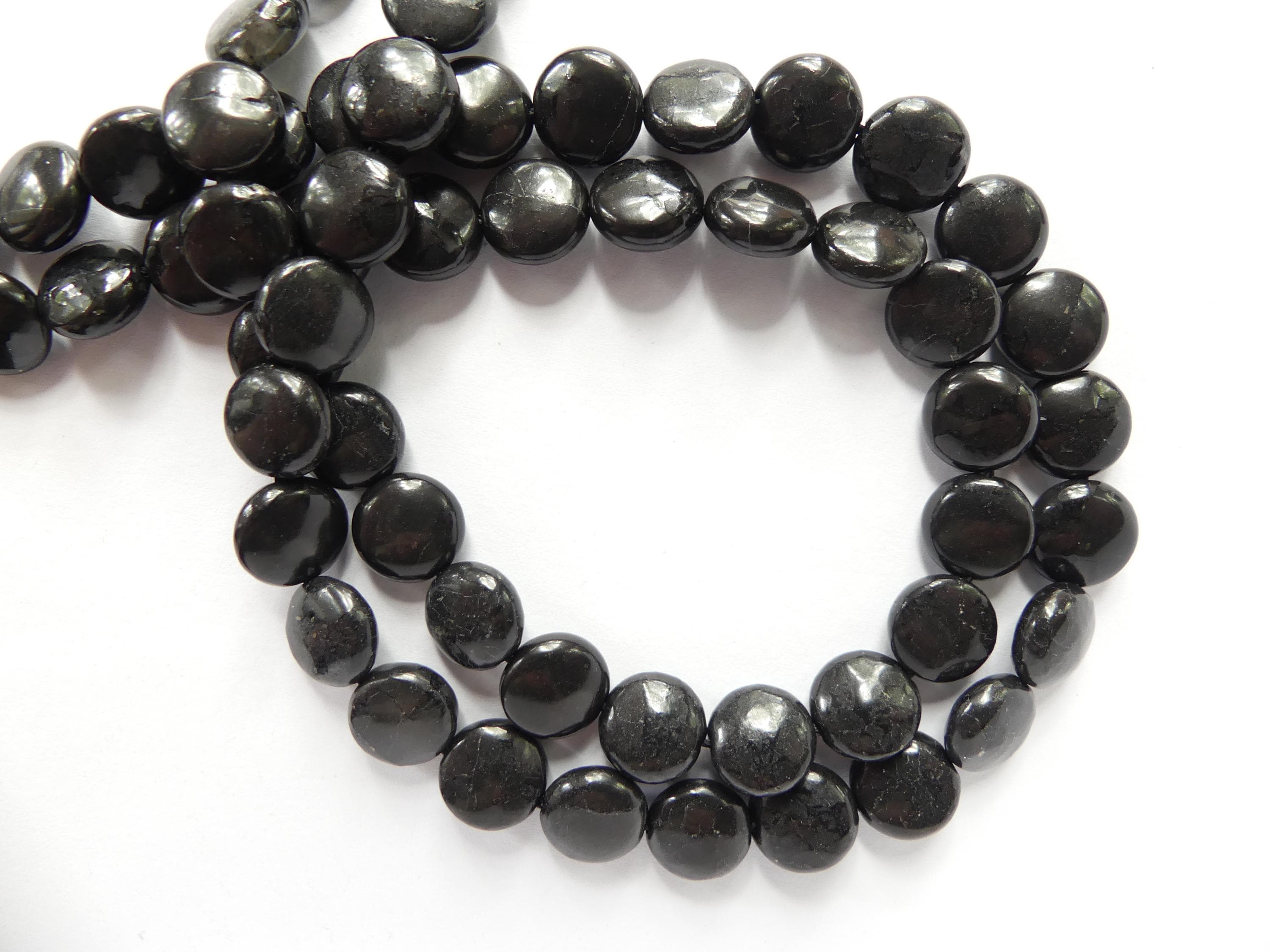 10mm Shungite Coin Beads 15" Genuine Russian Shungite Beads Black Gemstone Beads for Beading Crafter Gift for Earrings Jewelry Making