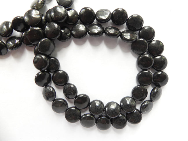 10mm Shungite Coin Beads 15" Genuine Russian Shungite Beads Black Gemstone Beads for Beading Crafter Gift for Earrings Jewelry Making