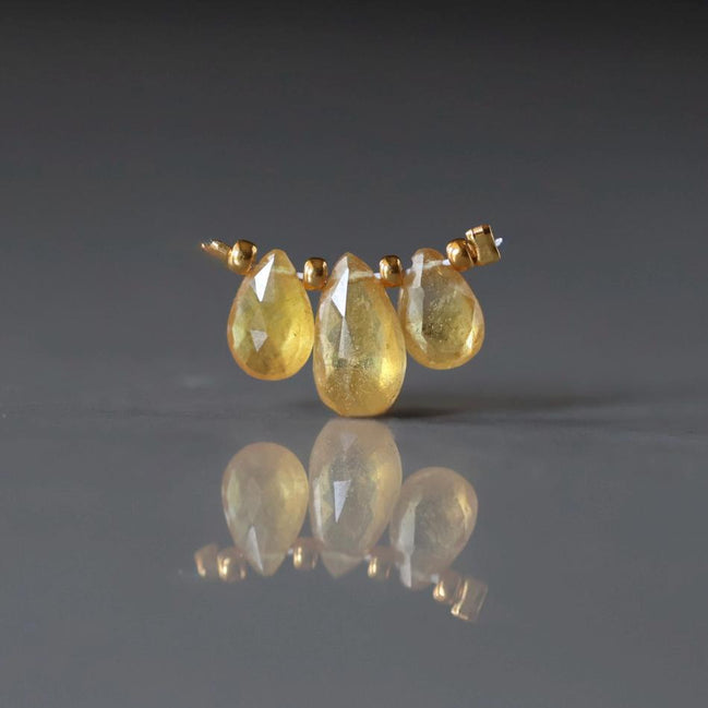 Natural Yellow Sapphire Beads Briolettes Pair Shape 3 Pcs 5-10mm Faceted Drops Sapphire Genuine Gemstone DIY Jewelry Earrings Pendant