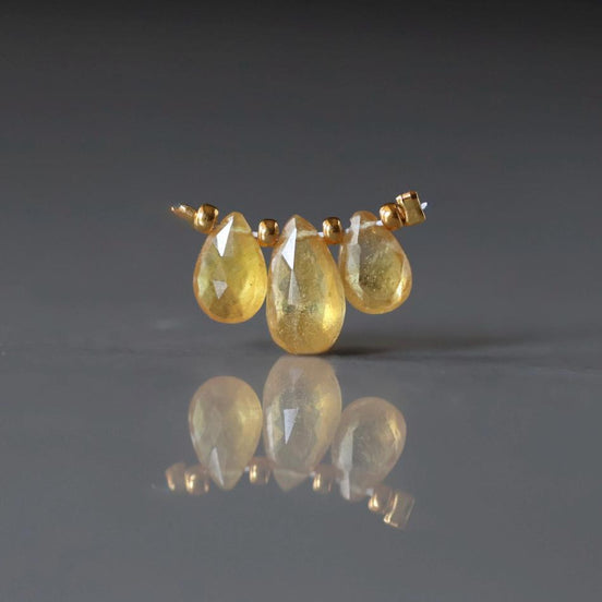 Natural Yellow Sapphire Beads Briolettes Pair Shape 3 Pcs 5-10mm Faceted Drops Sapphire Genuine Gemstone DIY Jewelry Earrings Pendant