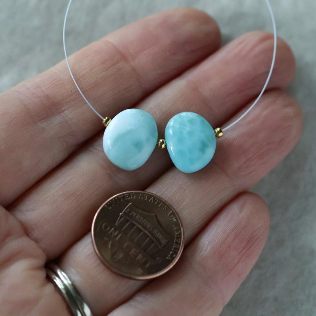 10x12mm Dominican Larimar Flat Oval Beads Smooth Flat Nuggets 2 Piece Gemstone Beads DIY Jewelry Making