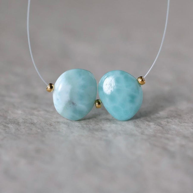 10x12mm Dominican Larimar Flat Oval Beads Smooth Flat Nuggets 2 Piece Gemstone Beads DIY Jewelry Making