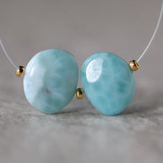 10x12mm Dominican Larimar Flat Oval Beads Smooth Flat Nuggets 2 Piece Gemstone Beads DIY Jewelry Making