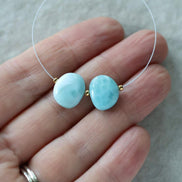 10x12mm Dominican Larimar Flat Oval Beads Smooth Flat Nuggets 2 Piece Gemstone Beads DIY Jewelry Making