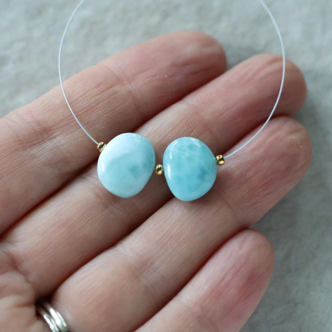 10x12mm Dominican Larimar Flat Oval Beads Smooth Flat Nuggets 2 Piece Gemstone Beads DIY Jewelry Making