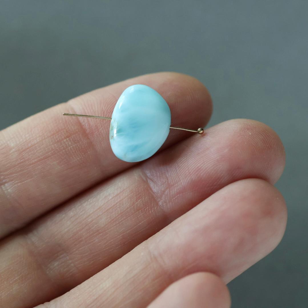 10x14mm Dominican Larimar Flat Oval Bead Smooth Nugget 1 Piece Gemstone Beads DIY Jewelry Making