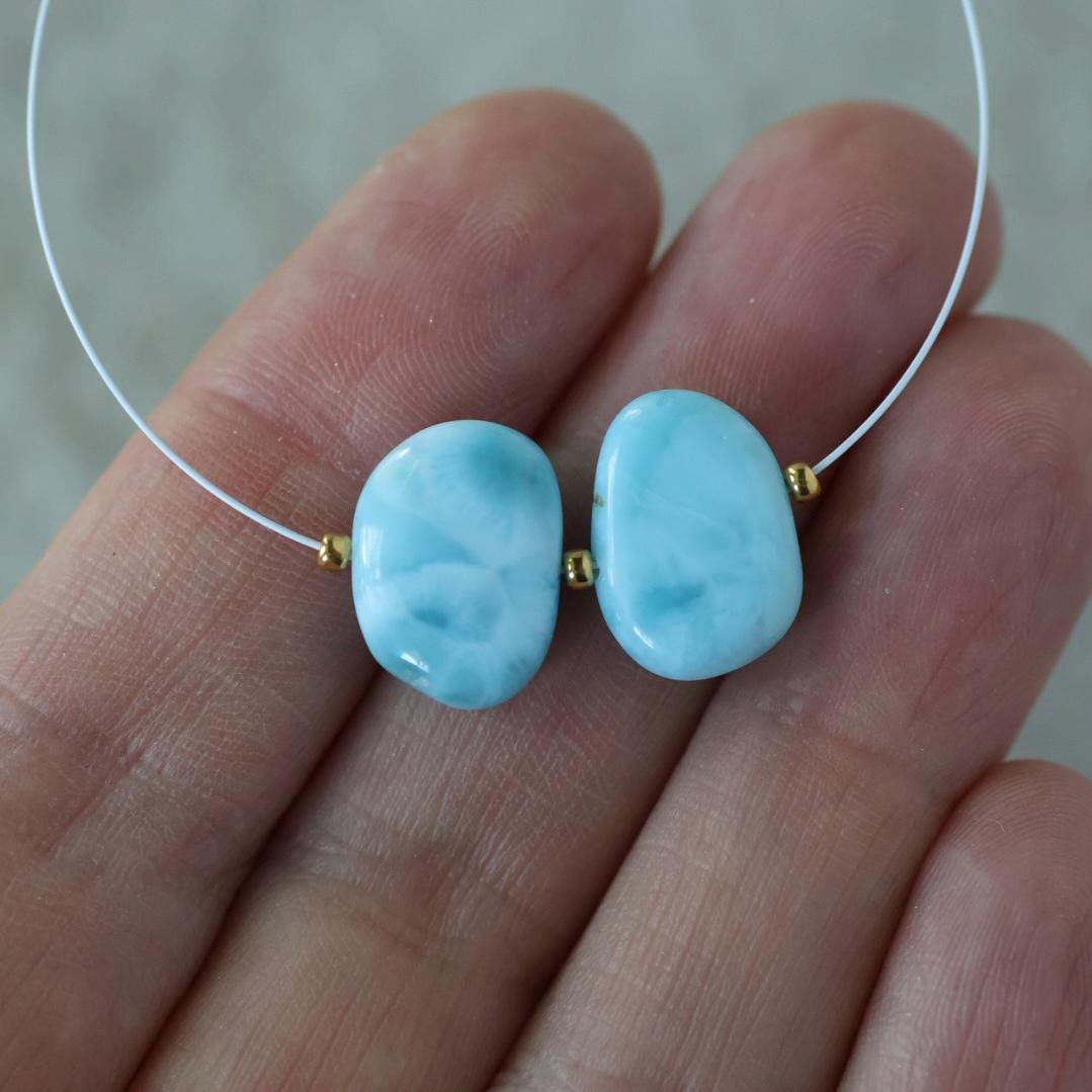 10x14mm Dominican Larimar Flat Oval Beads Smooth Flat Nuggets 2 Piece Gemstone Beads DIY Jewelry Making