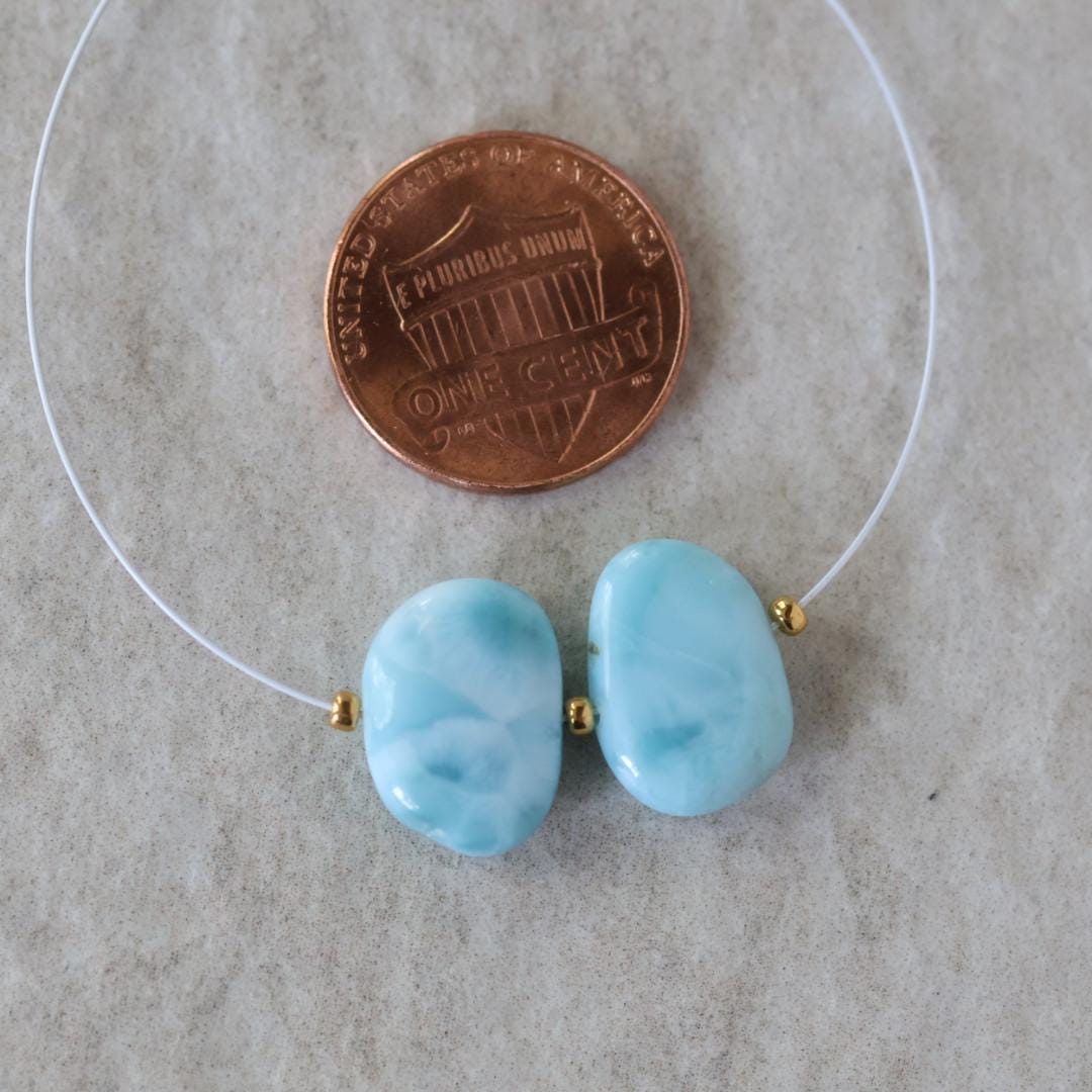 10x14mm Dominican Larimar Flat Oval Beads Smooth Flat Nuggets 2 Piece Gemstone Beads DIY Jewelry Making