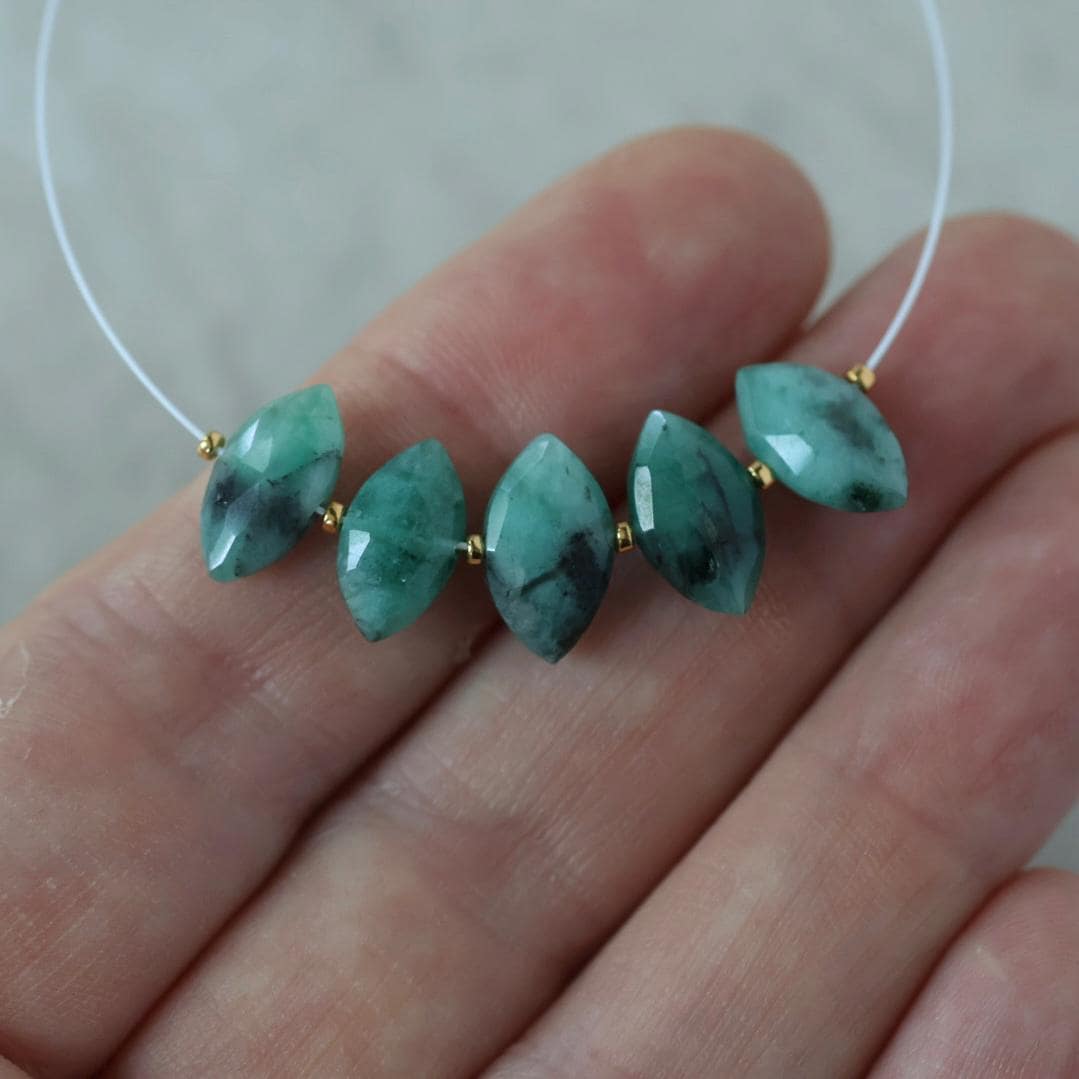 Natural Emerald Marquise Beads Faceted 11mm Briolette Stone Gemstone Bead for DIY Jewelry Making Gift Beads May Birthstone