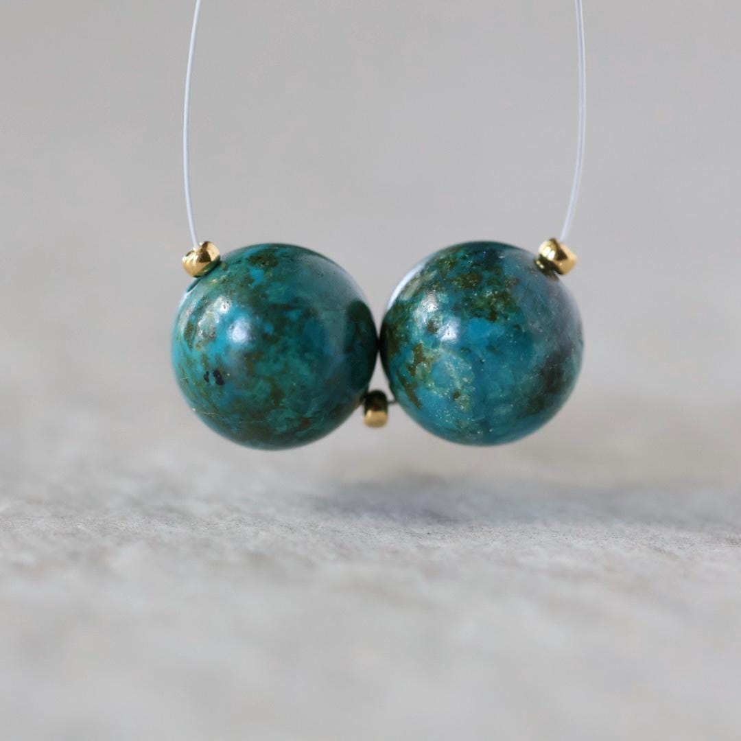 11.5mm Rare Malachite Chrysocolla Beads Round Smooth Pair Malacholla Natural Gemstone for DIY Jewelry Making Earrings