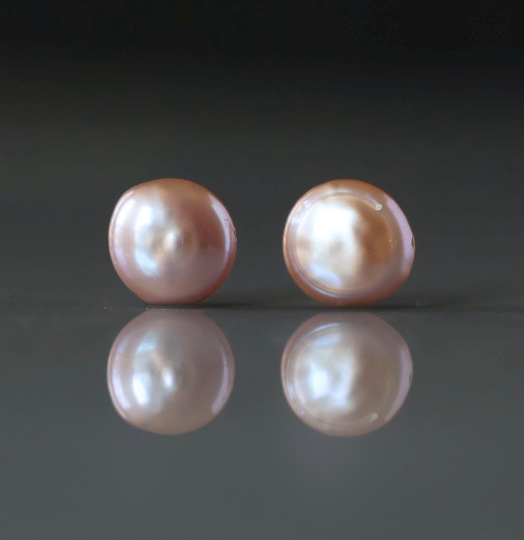 11mm 13mm Baroque Pink Freshwater Pearl Beads - Coin Natural Gemstone 2 Pcs