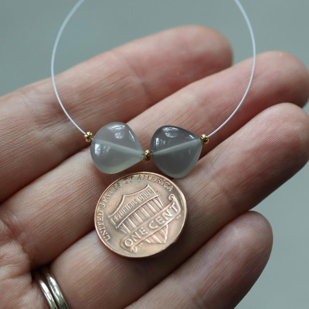 11mm AAA Gray Moonstone Heart Beads Smooth 2 Pcs Natural Gemstone for DIY Jewelry Making Necklace Earrings Supplies