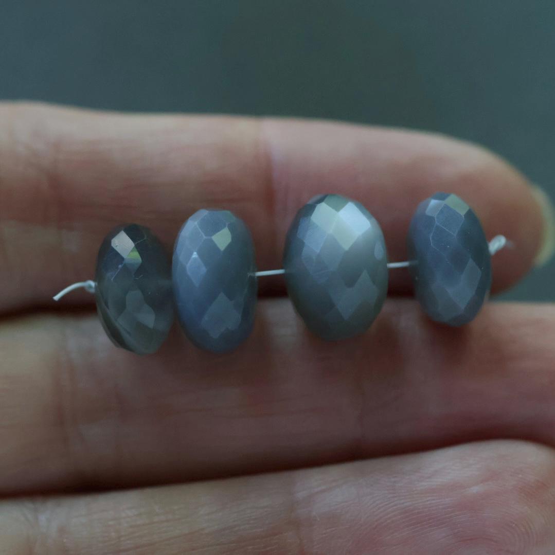 11mm Dark Gray Moonstone Beads - Faceted Rondelle Natural Gemstone 4 Pcs