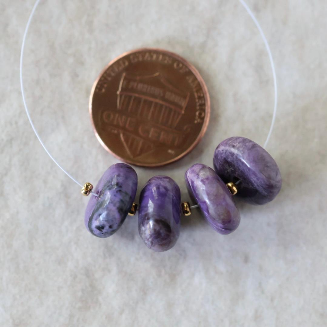 11mm Large AAA Russian Charoite Beads Smooth Rondelle 4 Pcs Natural Gemstone for DIY Jewelry Making Supplies Earrings
