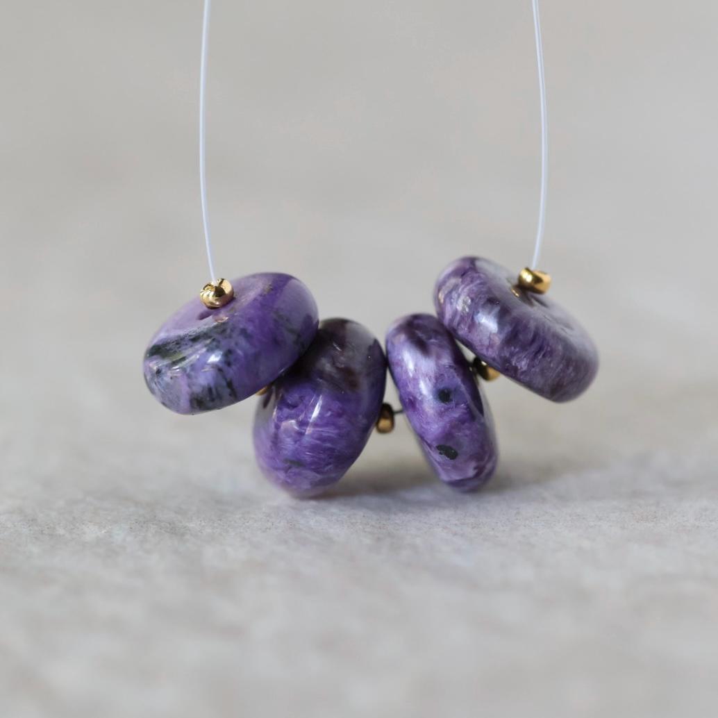 11mm Large AAA Russian Charoite Beads Smooth Rondelle 4 Pcs Natural Gemstone for DIY Jewelry Making Supplies Earrings