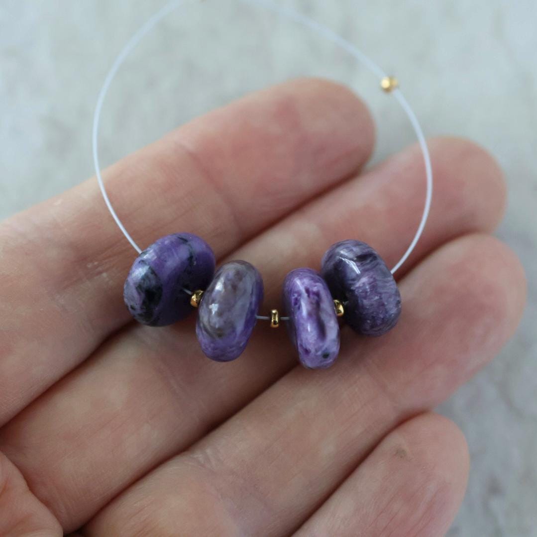 11mm Large AAA Russian Charoite Beads Smooth Rondelle 4 Pcs Natural Gemstone for DIY Jewelry Making Supplies Earrings