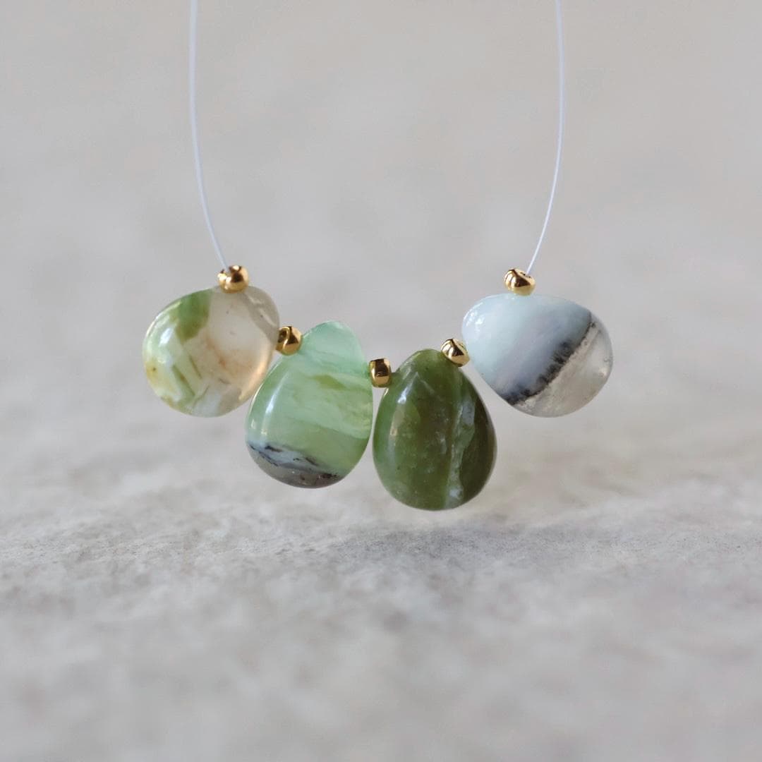 11mm Peruvian Green Opal Briolette Beads Smooth Teardrops 4 Pcs Natural Gemstone for DIY Jewelry Making