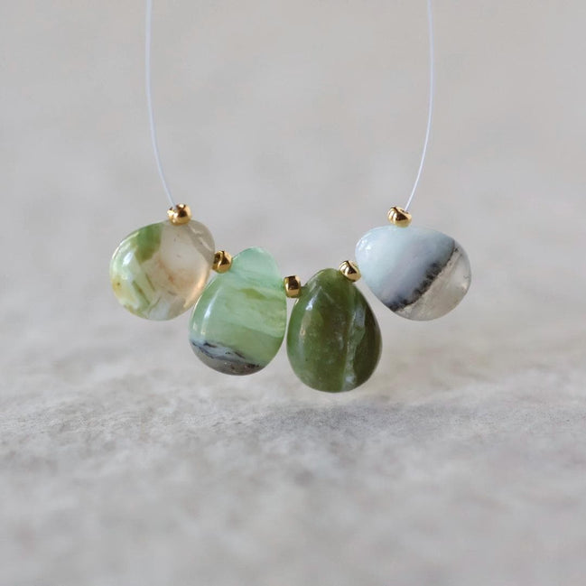 11mm Peruvian Green Opal Briolette Beads Smooth Teardrops 4 Pcs Natural Gemstone for DIY Jewelry Making