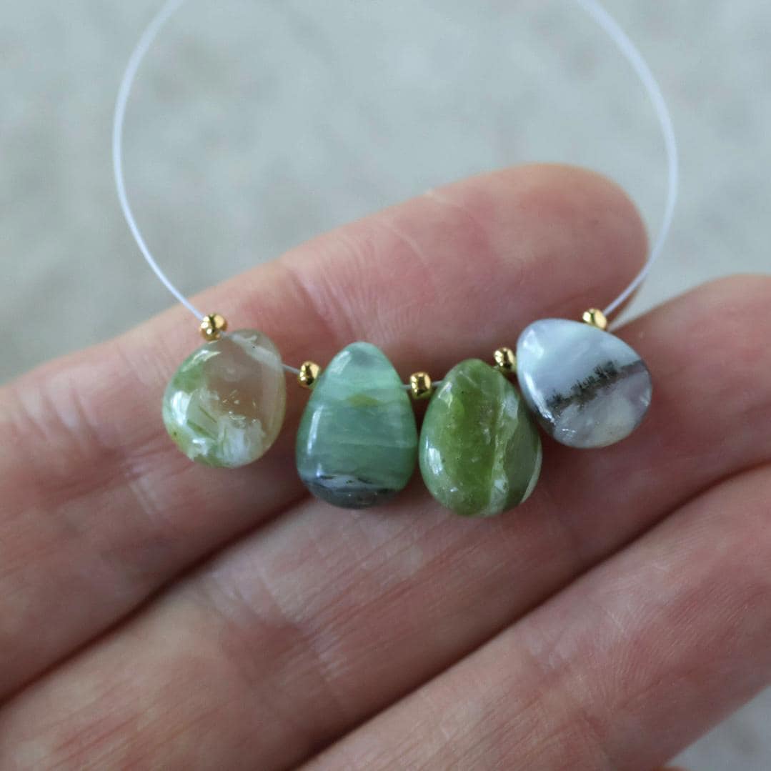 11mm Peruvian Green Opal Briolette Beads Smooth Teardrops 4 Pcs Natural Gemstone for DIY Jewelry Making