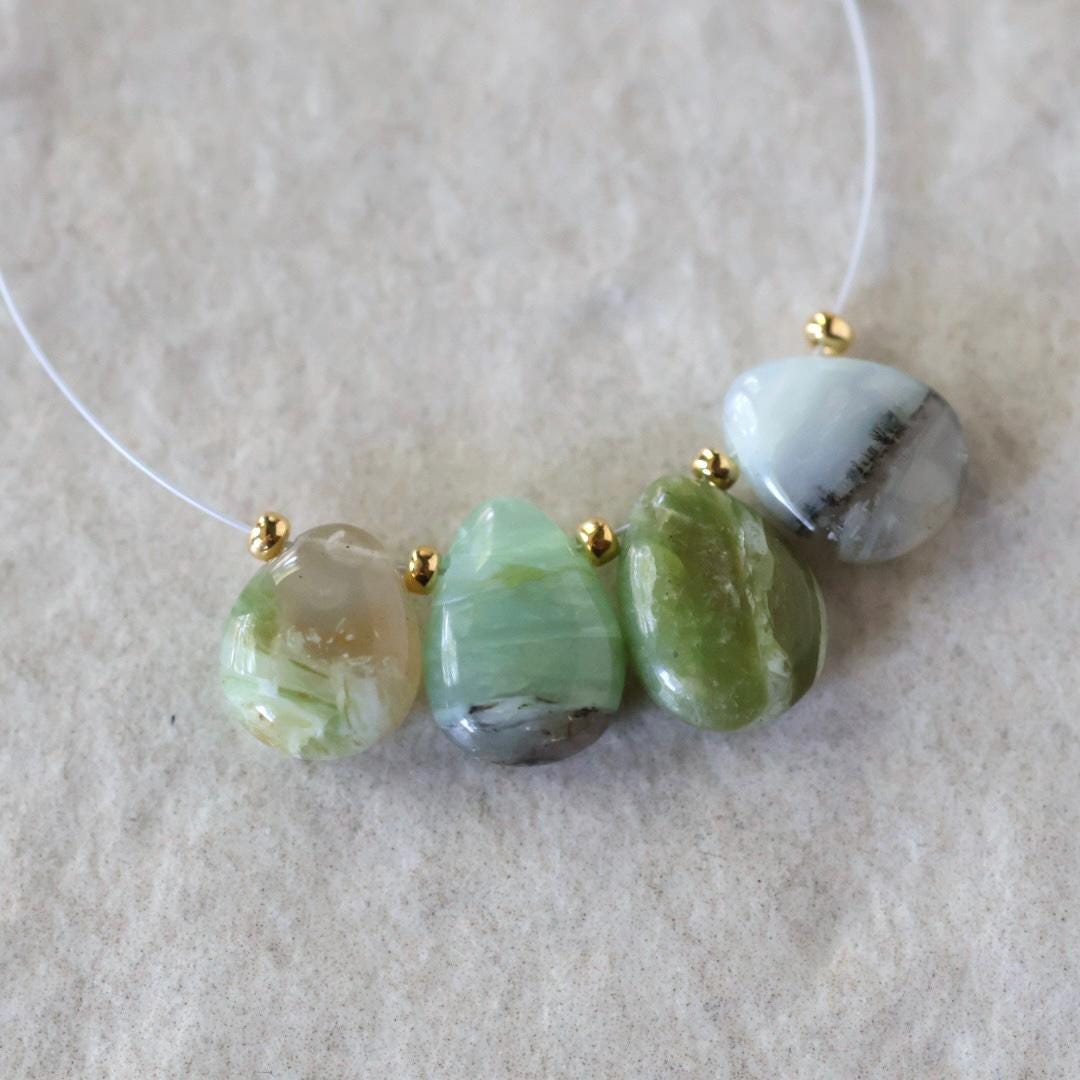 11mm Peruvian Green Opal Briolette Beads Smooth Teardrops 4 Pcs Natural Gemstone for DIY Jewelry Making