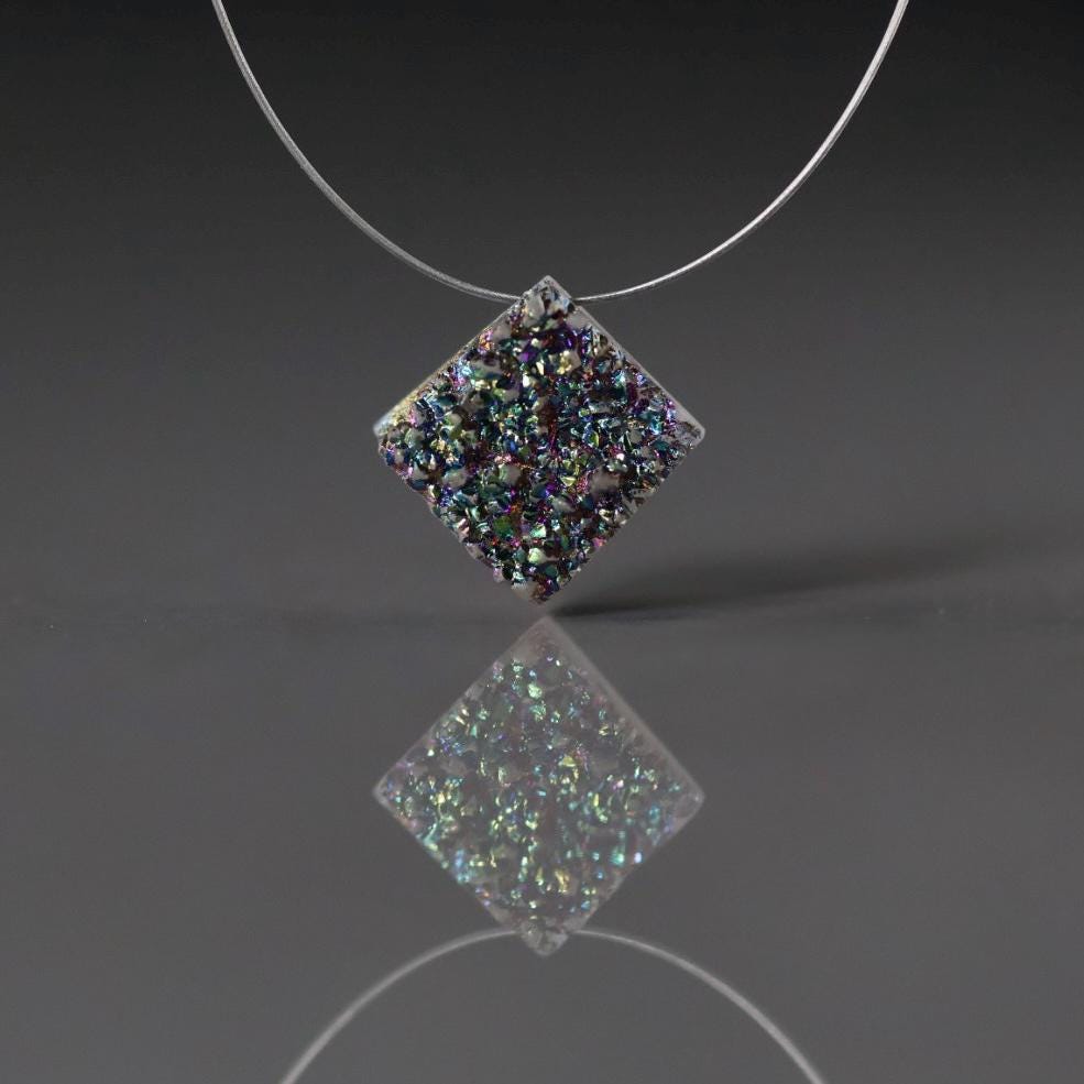 11mm Rare Mystic Druzy Square Bead - Briolette Natural Gemstone 1 Pc