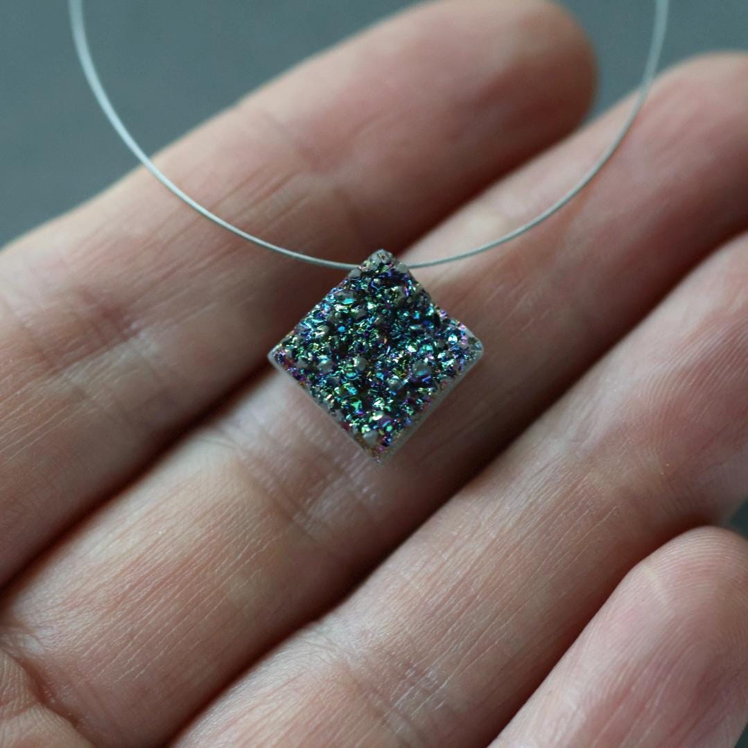 11mm Rare Mystic Druzy Square Bead - Briolette Natural Gemstone 1 Pc