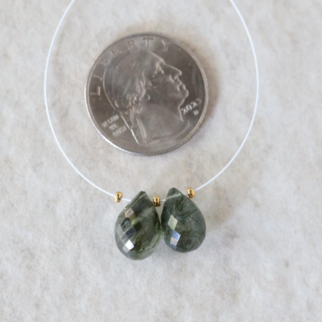 12mm Rare Green Rutilated Quartz Briolette Beads Faceted Teardrops Drops Rutile Natural Gemstone for DIY Jewelry Making