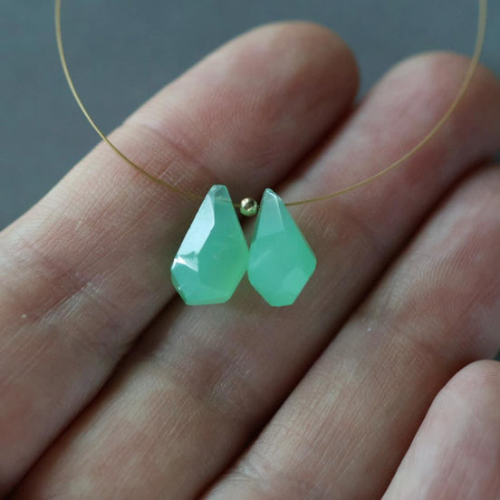 13mm AAA Australian Chrysoprase Briolette Beads Fancy Drops 2 PCs Mint Green Genuine Gemstone for Jewelry Making Beading Craft Gift Beads