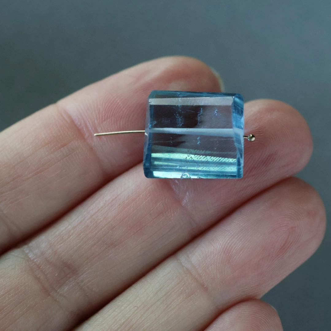 Swiss Blue Topaz Faceted Bead 14mm x 11mm Nugget Stone Chunk Gemstone Bead for Jewelry Making Beading Craft Gift Bead