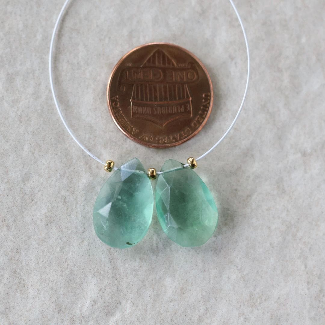 16mm Natural Green Fluorite Briolette Beads Faceted Teardrop Pair Gemstone for DIY Jewelry Making Earrings