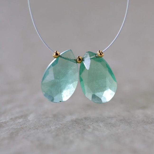 16mm Natural Green Fluorite Briolette Beads Faceted Teardrop Pair Gemstone for DIY Jewelry Making Earrings