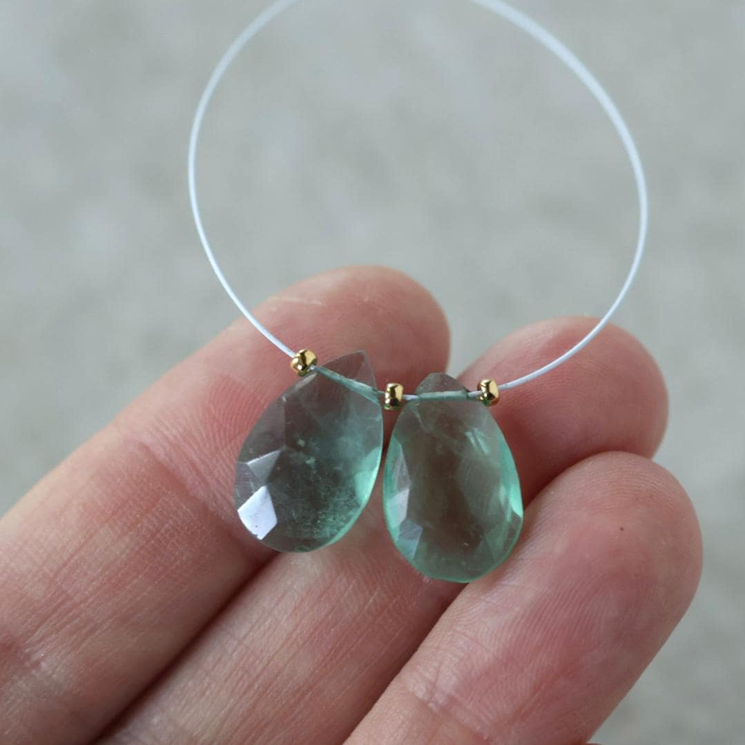 16mm Natural Green Fluorite Briolette Beads Faceted Teardrop Pair Gemstone for DIY Jewelry Making Earrings