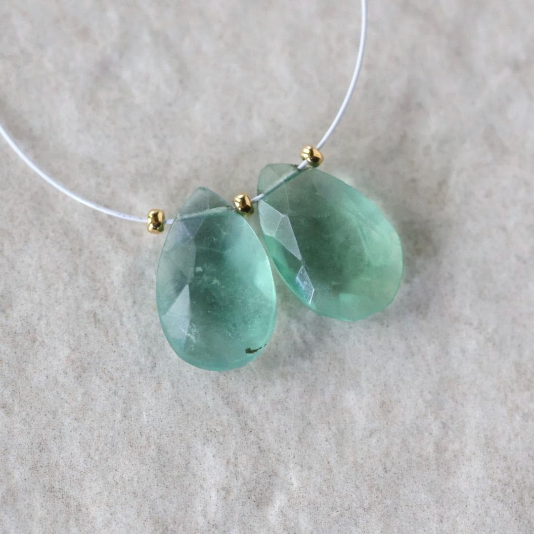 16mm Natural Green Fluorite Briolette Beads Faceted Teardrop Pair Gemstone for DIY Jewelry Making Earrings