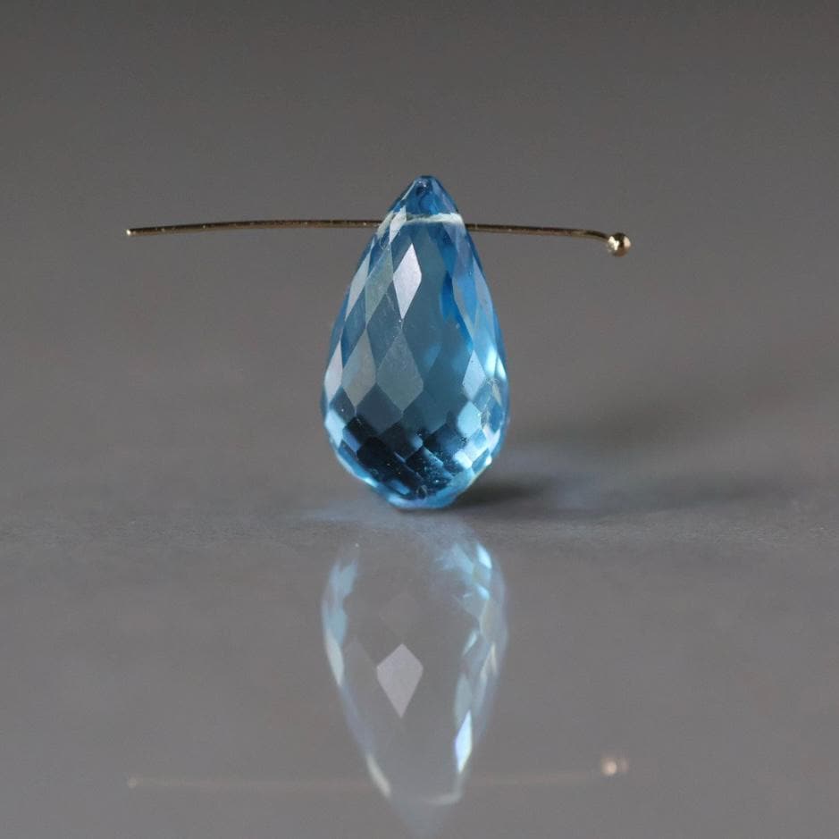 Large Swiss Blue Topaz Briolette Faceted Bead 16mm x 9mm Onion Drop Gemstone Bead for Jewelry Making Beading Craft Gift Bead