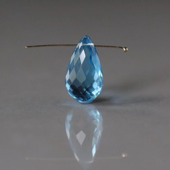 Large Swiss Blue Topaz Briolette Faceted Bead 16mm x 9mm Onion Drop Gemstone Bead for Jewelry Making Beading Craft Gift Bead